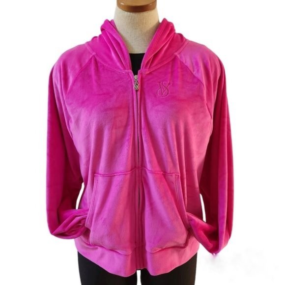 VICTORIA'S SECRET Hot Pink Velour Zip Up Hoodie Size XXL - Picture 4 of 14